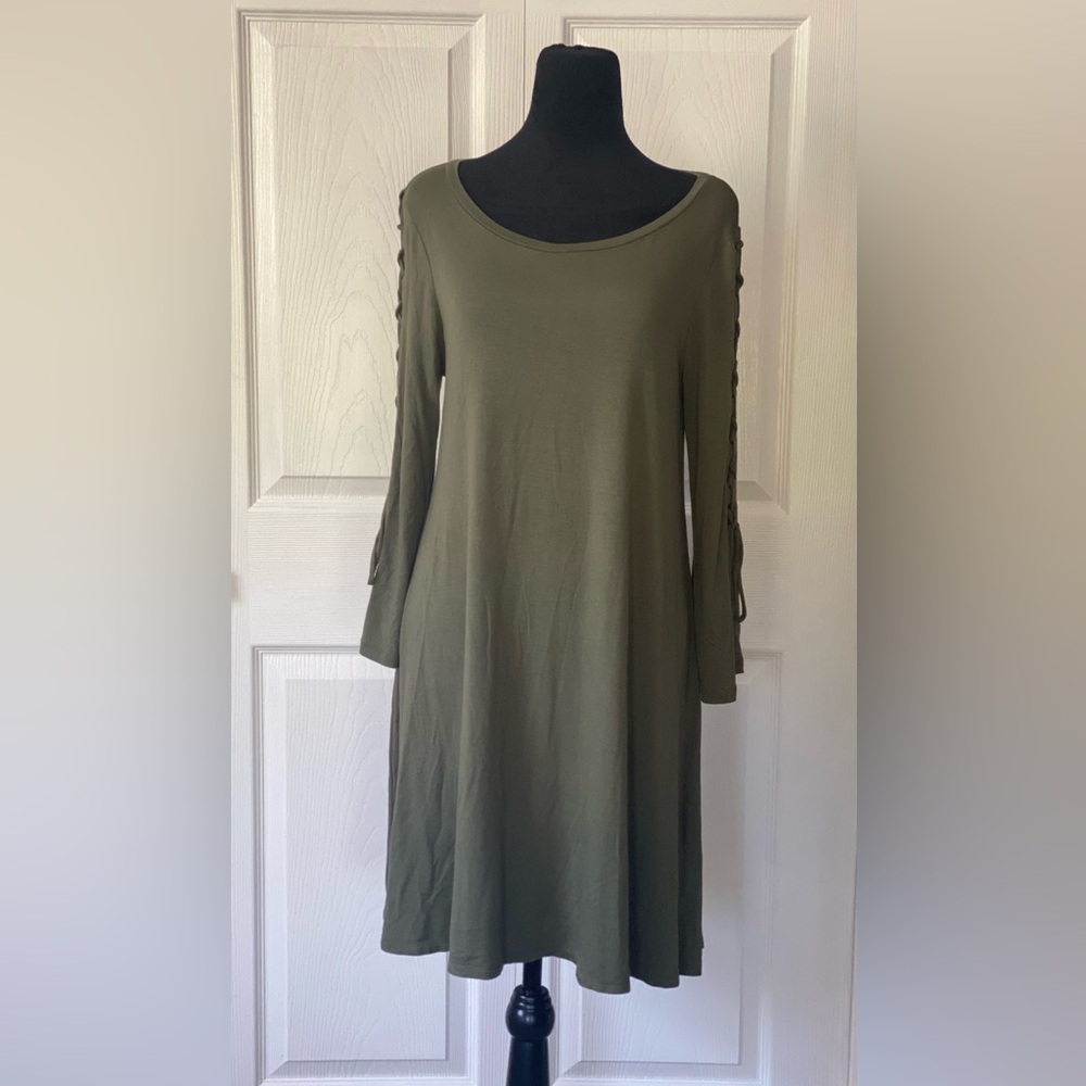 Express Loose T-Shirt Mini Dress With Lace Up Arm Detail